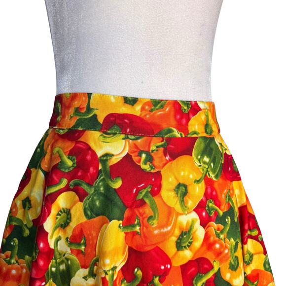 Retrolicious Bell Pepper Print Skater Mini Skirt Colorful Veggie Cotton Medium - Picture 2 of 9